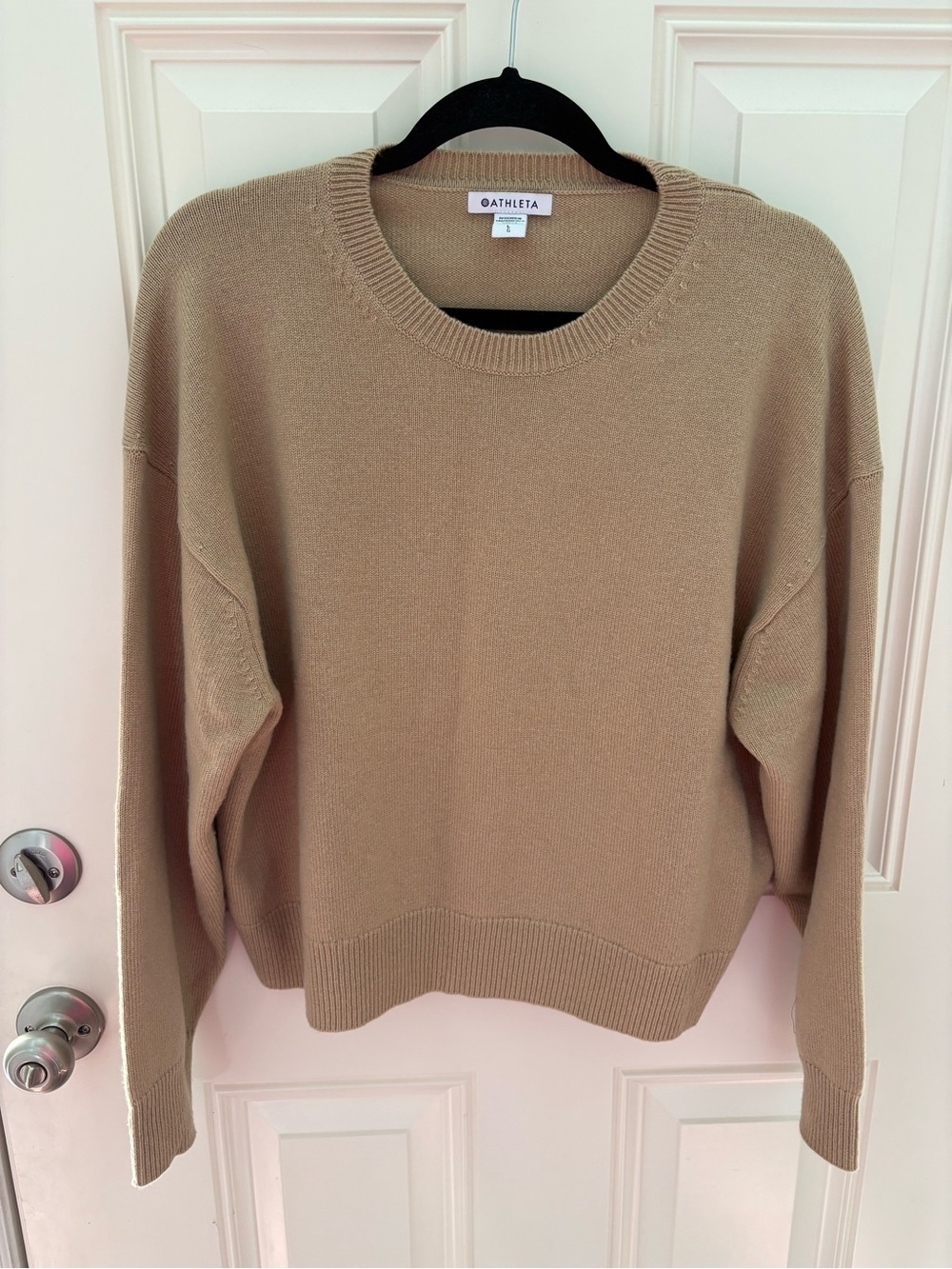 Athleta Cashmere Wool Blend Cropped Camel Color Sweater Size Large